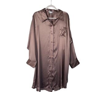 WinterSilks Elegant Brown oversized 100 % Silk Shirt Dress NWOT